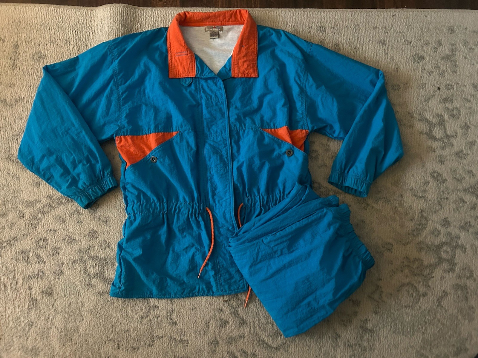 Vintage French Navy Women’s blue and orange Wind Breaker Set Women’s Size L
