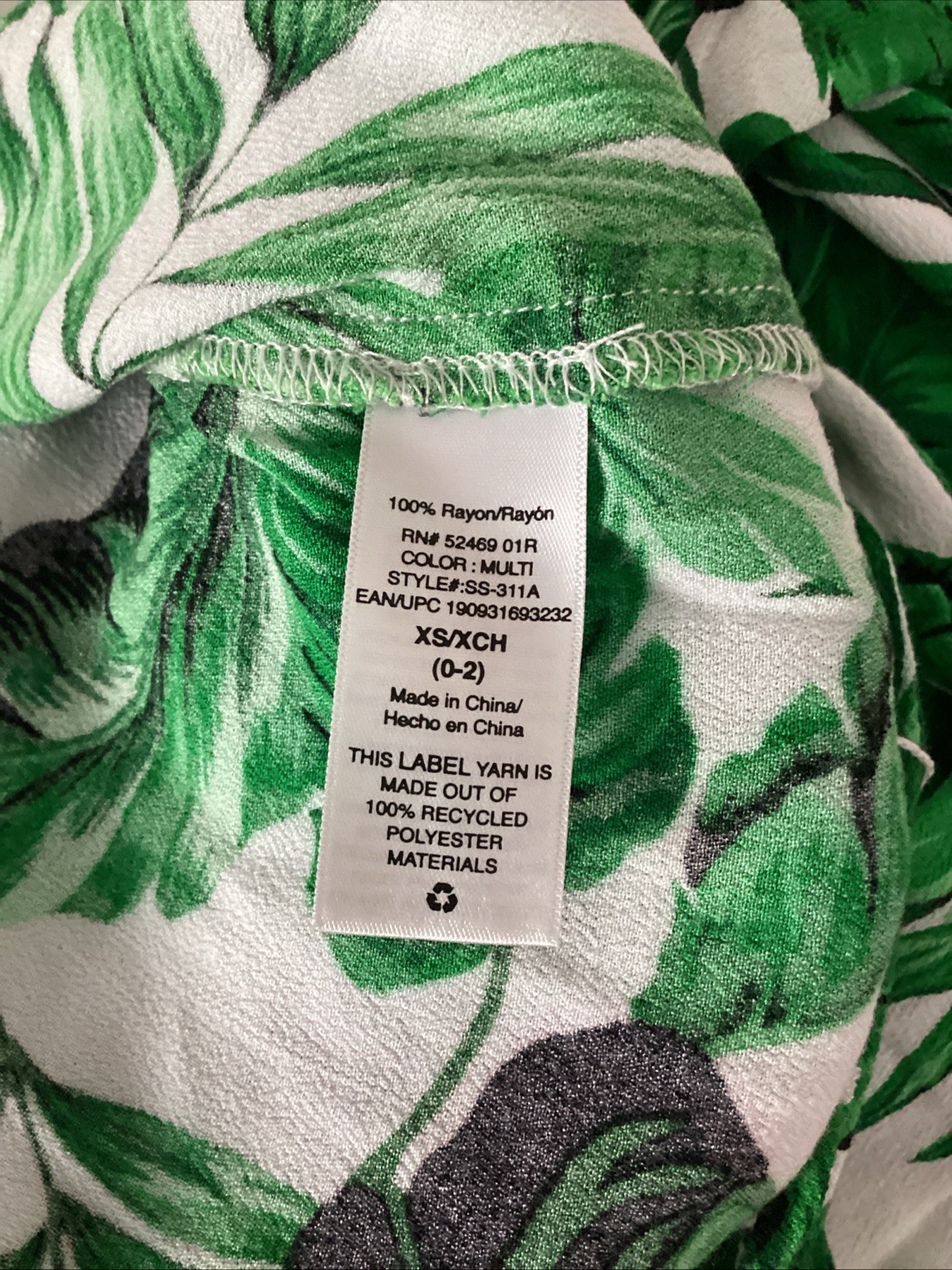 SCOOP Green/White Leaf Print Lightweight Sleeveless Belted Jumpsuit Size XS