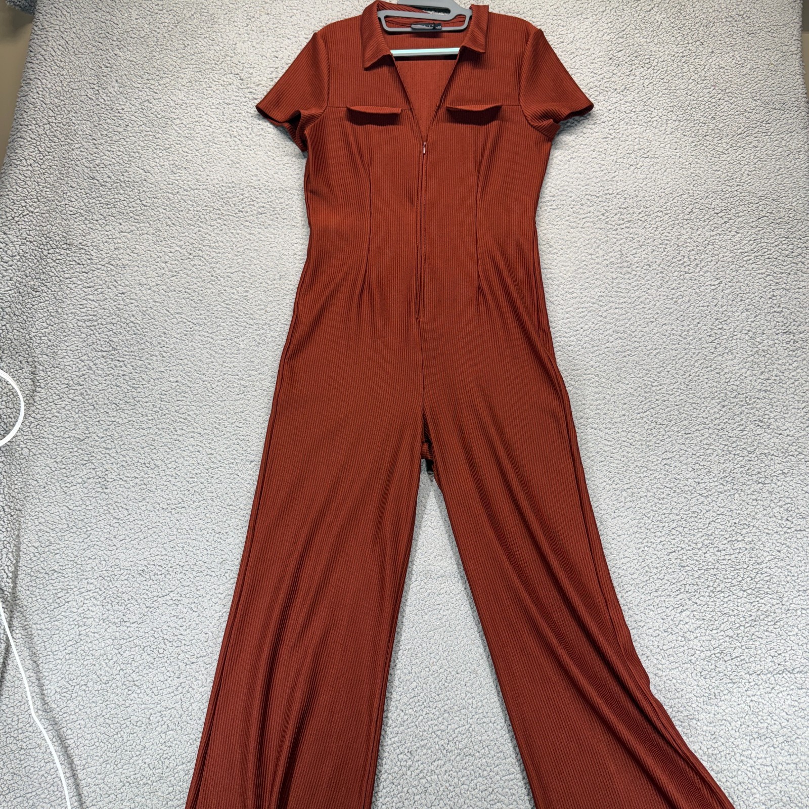 Asos Womens Collared Zip Front Wide Leg Stretch Jumpsuit Brown Size 10