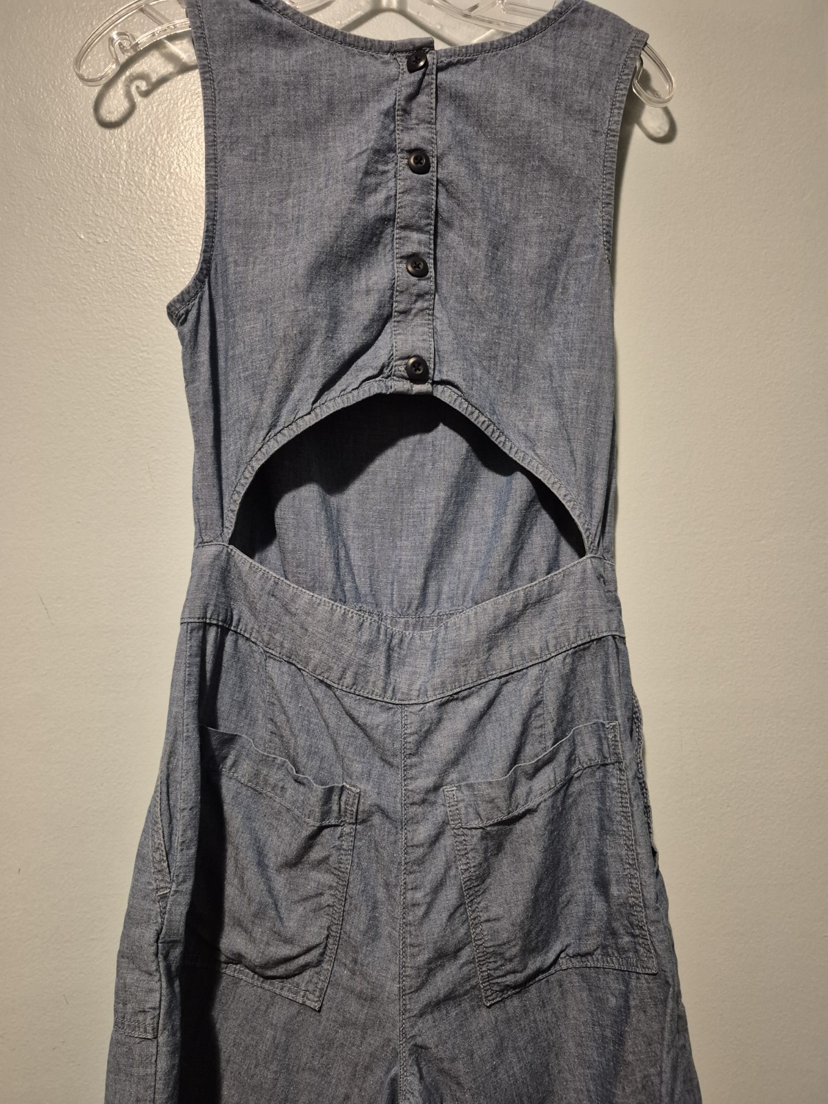 Lucky Brand Jumpsuit Womens Size 4/27 Denim Sleeveless Pockets Open Back