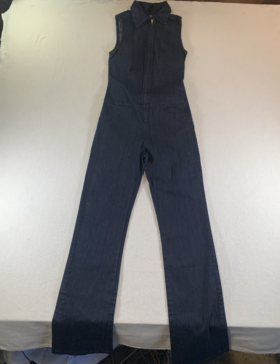 Alanis Denim Jumpsuit Women’s 9 Dark Wash Zip Front Sleeveless Slim Fit