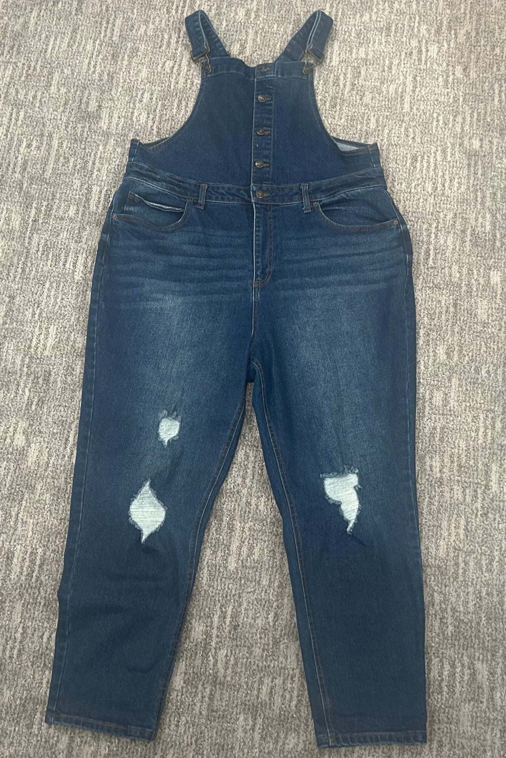 NO BOUNARIES Bib Overalls Womens XXXL sz 21 Blue Denim Distressed Farmer Boho