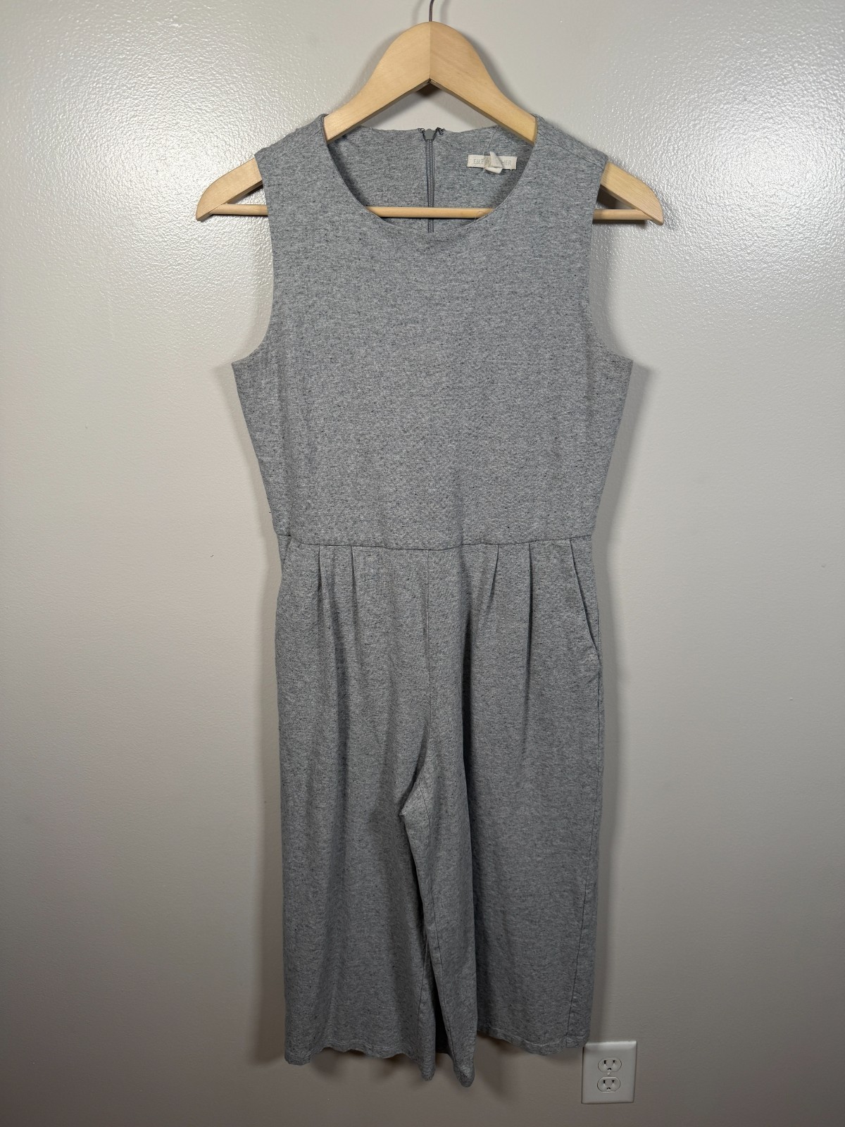 Eileen Fisher Cropped Jumpsuit Size XS Gray Minimal Lagenlook Sustainable Cotton