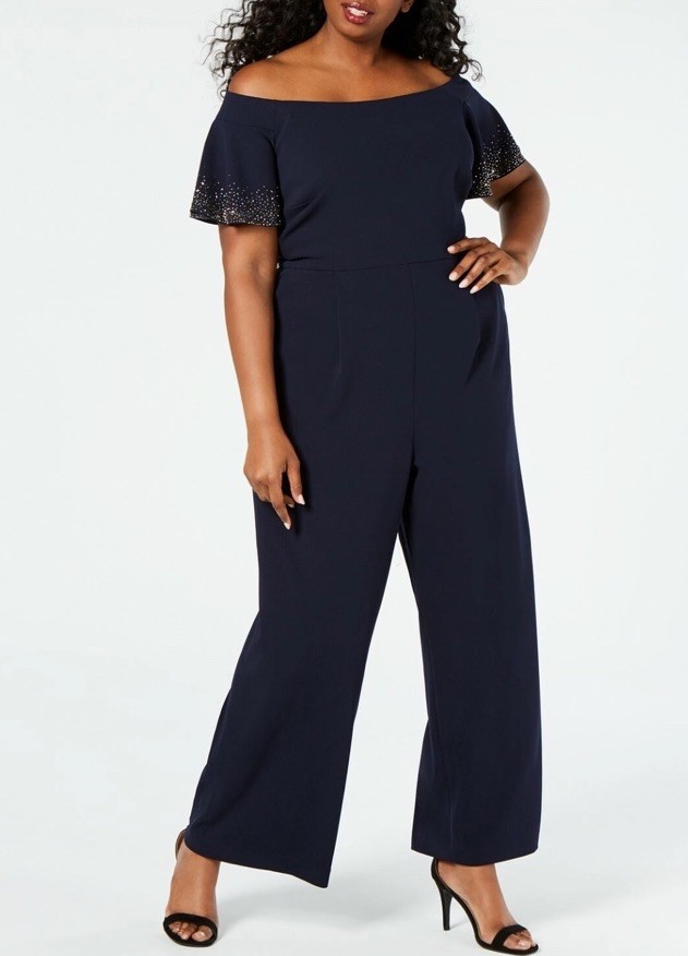 Calvin Klein PLUS SIZE NAVY flutter sleeves off shoulders jumpsuit size 20W NWT