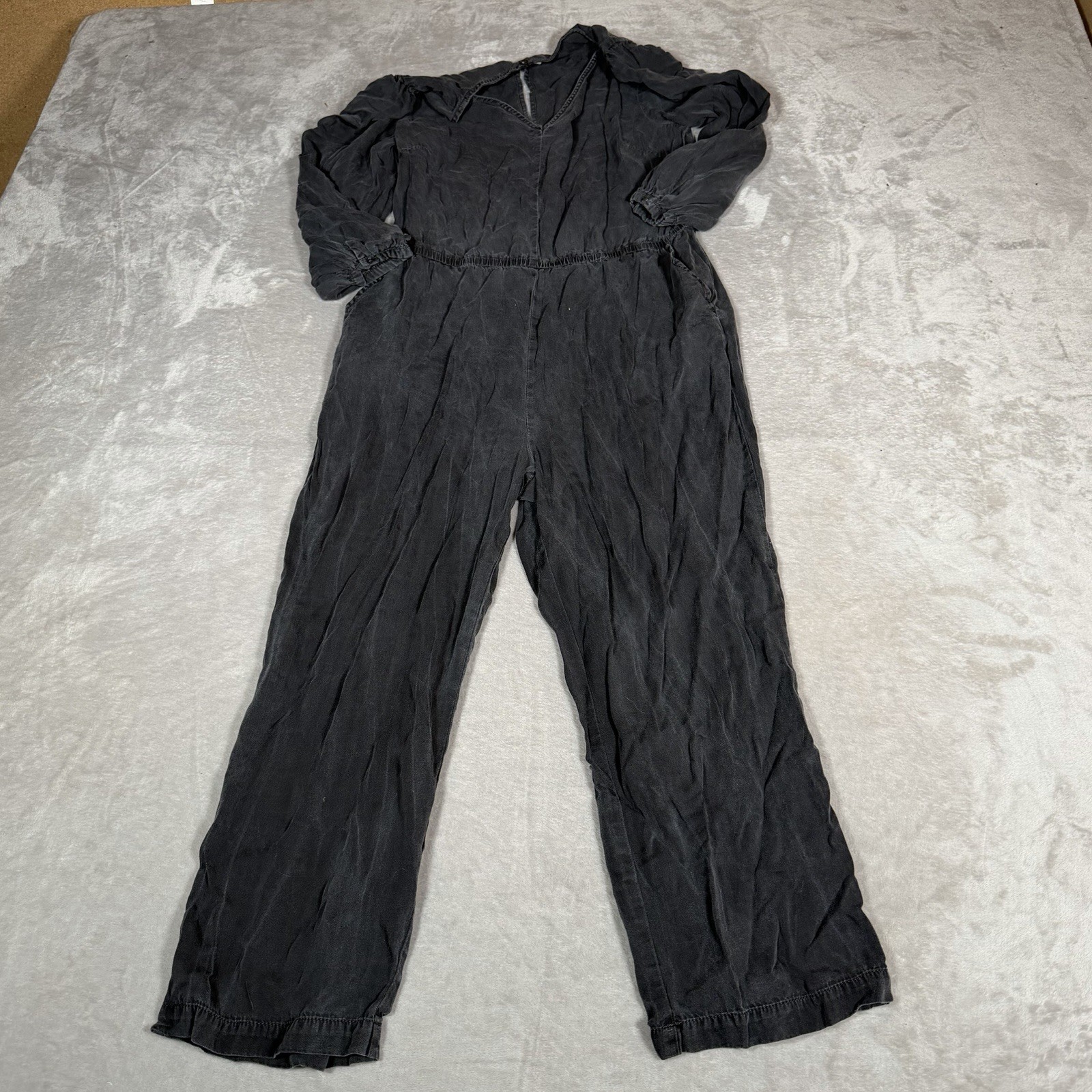 Old Navy Jumpsuit Womens Large Gray Long Sleeve Keyhole Neck Elastic Waist