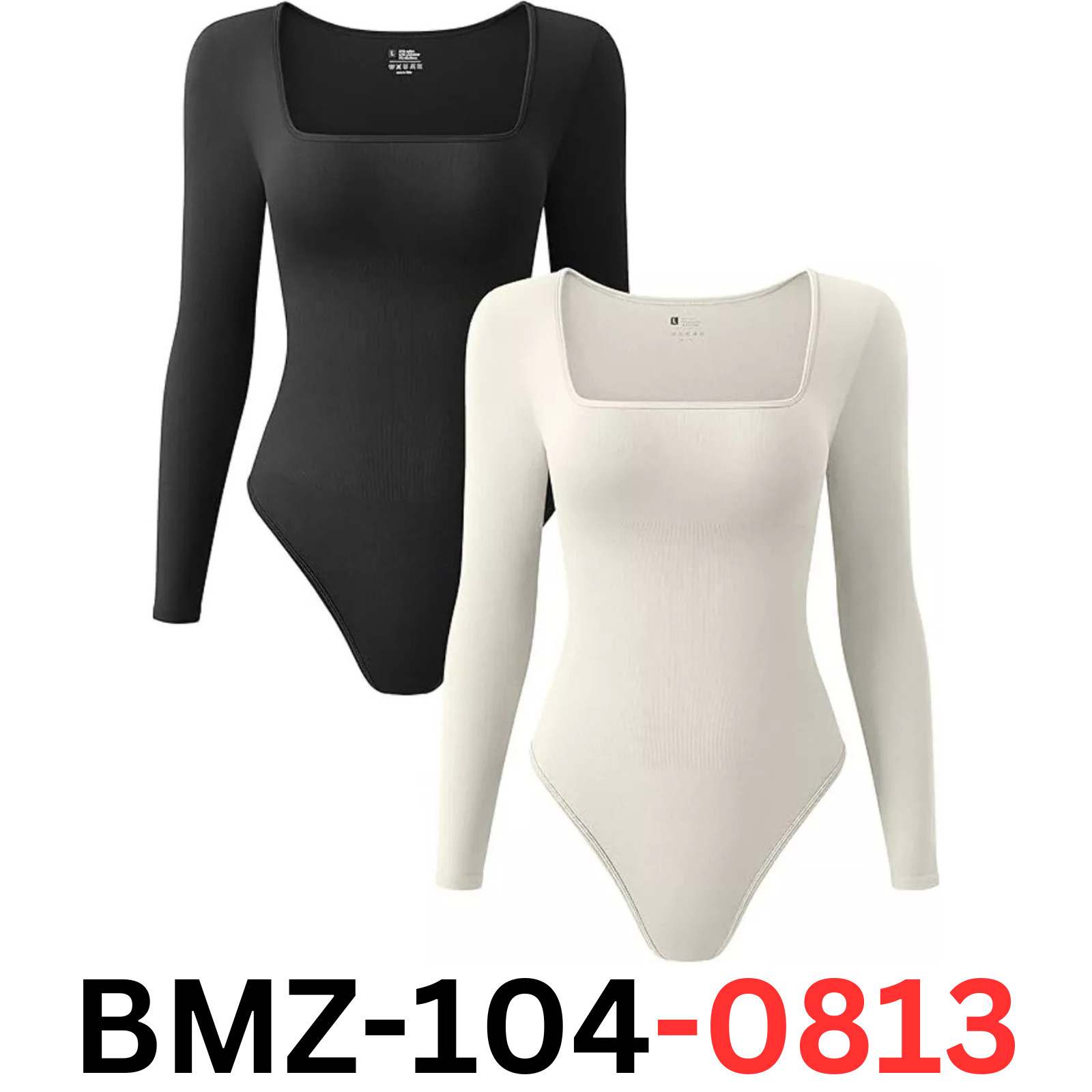 OQQ Women’s 2 Piece Sexy Ribbed One Piece Square Neck Long Sleeve Bodysuit, 2XL