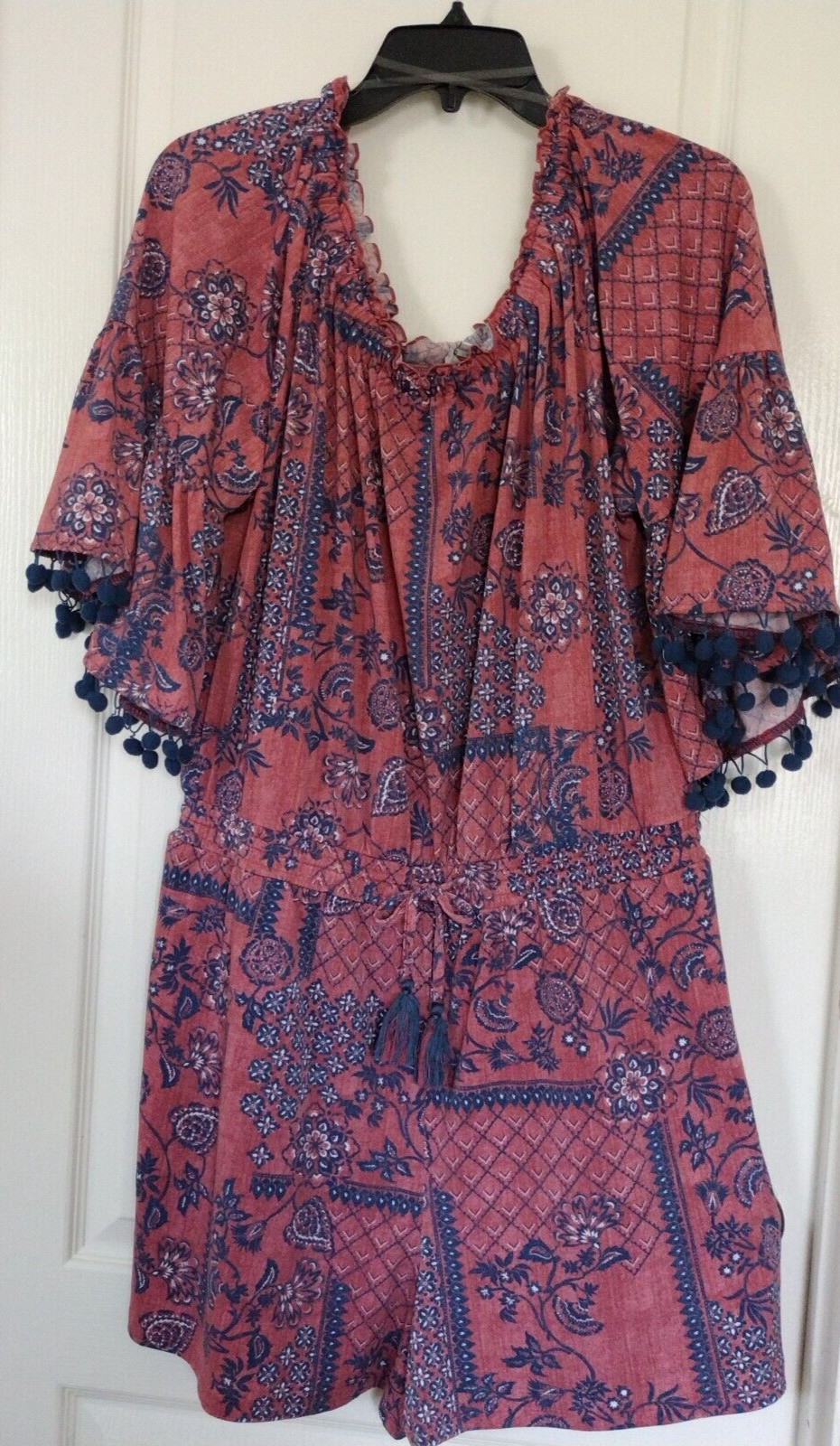 CATO ROMPER DRAWSTRING ELASTIC WAIST FLARE TASSEL SLEEVE Size XL BOHEMIAN