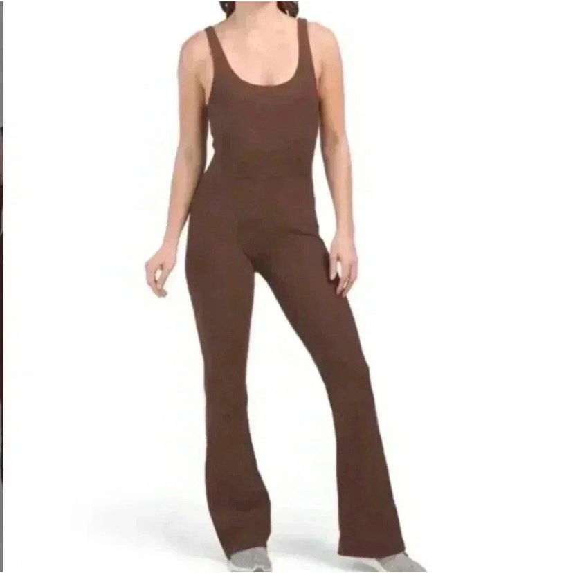 Wilo Brown Jumpsuit One Piece Bootleg Romper Athleisure Medium