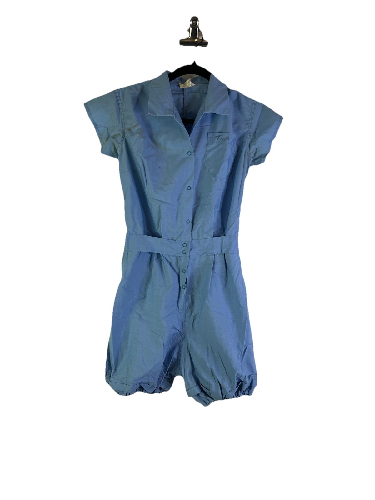 Vintage 60s J Moore Gym Suit Romper Playsuit Blue USA Womens Small