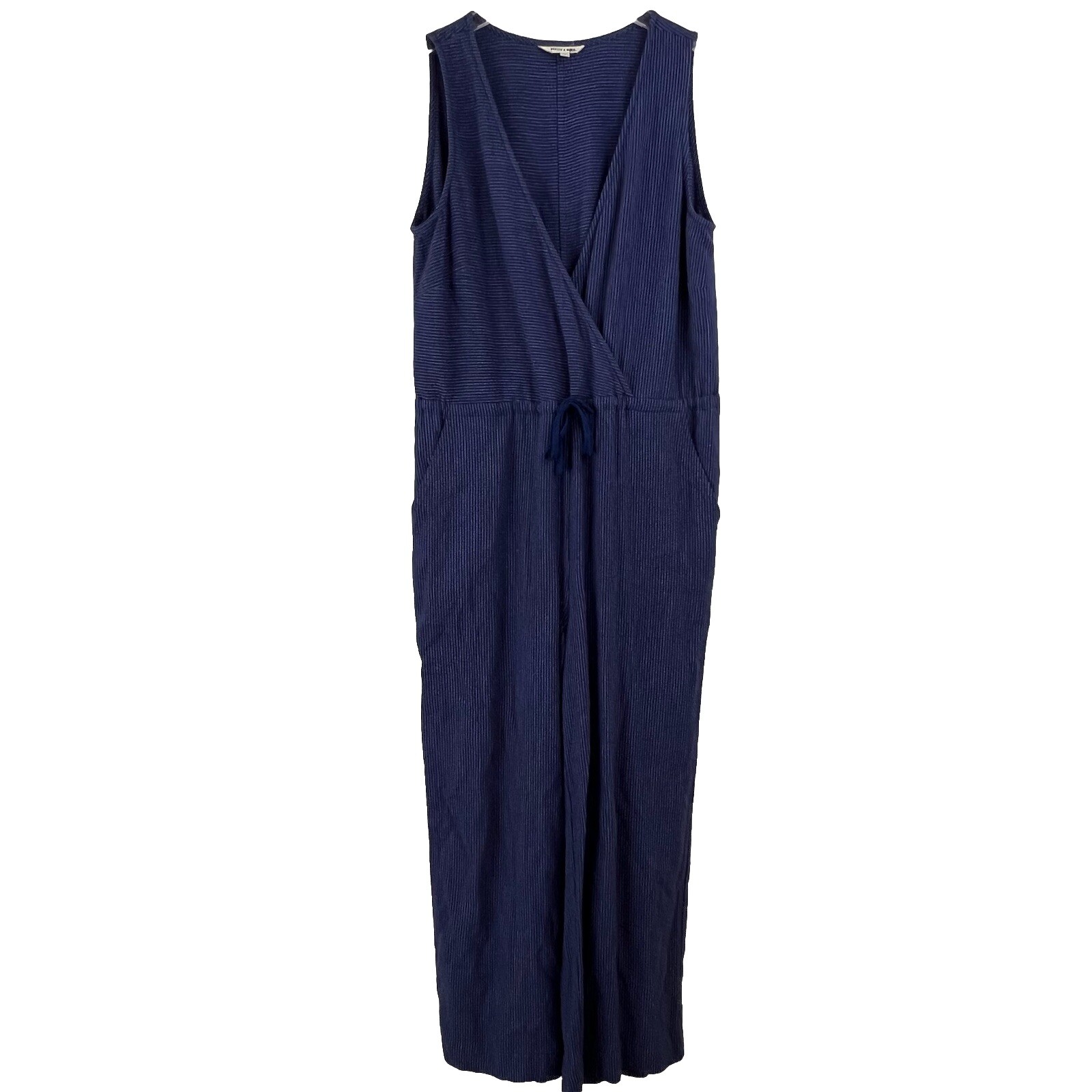 BRIDGE & BURN Dillon Cobalt Pinstripe Jumpsuit WOMENS SMALL Linen PDX