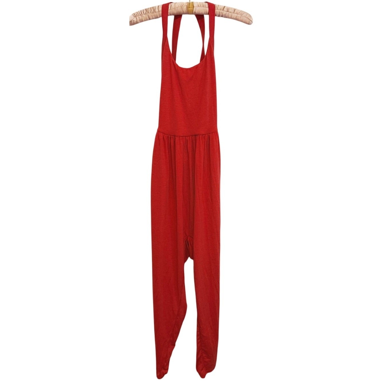 Halara Harem Stretch Jumpsuit Pockets Size XS Red Lightweight Boho Resort Casual