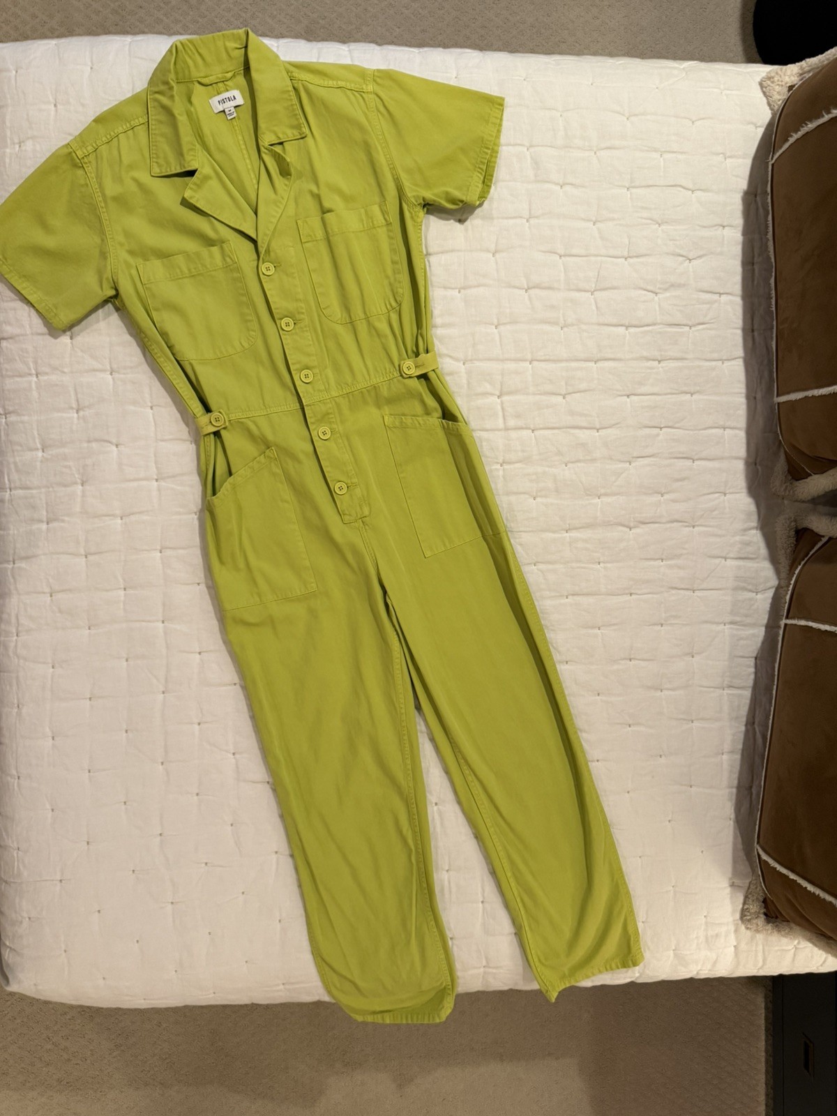 Pistola Denim Brand Womens Grover Jumpsuit Utility Suit Size Medium Neon Green