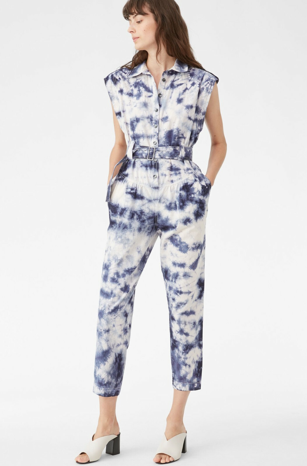 La Vie Rebecca Taylor Women’s Sleeveless Tie Dye Jumpsuit White/Navy XS S M L
