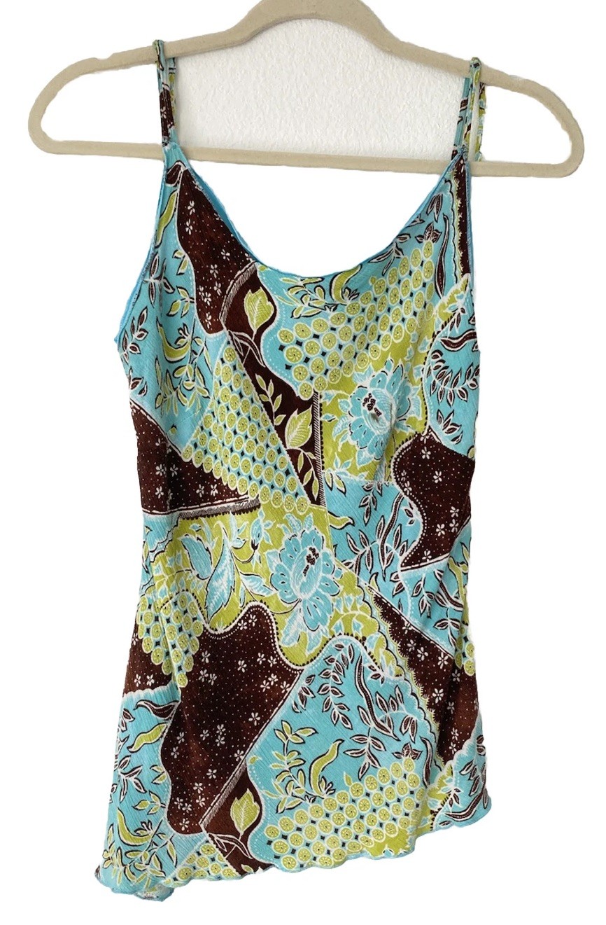 Vintage Women’s Cowl Neck Multi Color Cami Top Asymmetrical Size 46 Medium Y2K