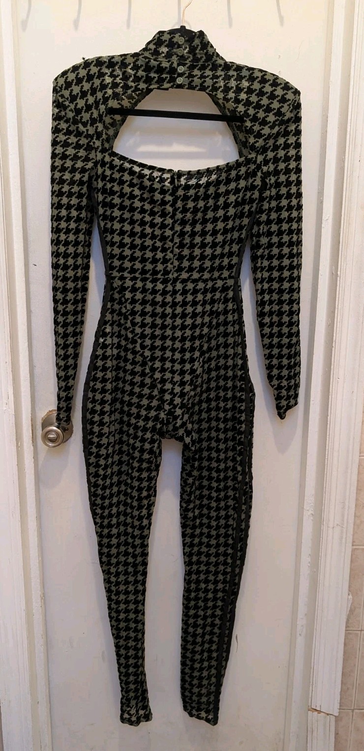 Adidas Ivy Park Houndstooth Catsuit XS Long Sleeve Sheer Mesh Sexy