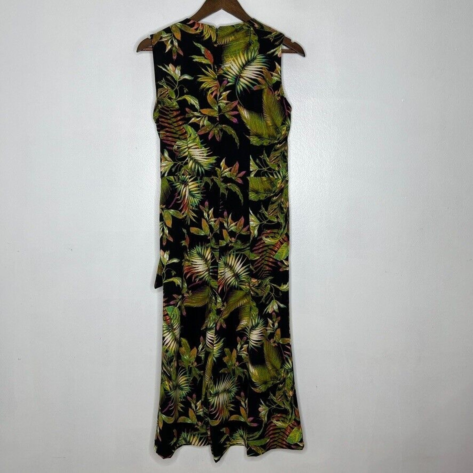 Emma & Michele Vacation Tropical Palm Leaf Sleeveless Jumpsuit 10 Green Black