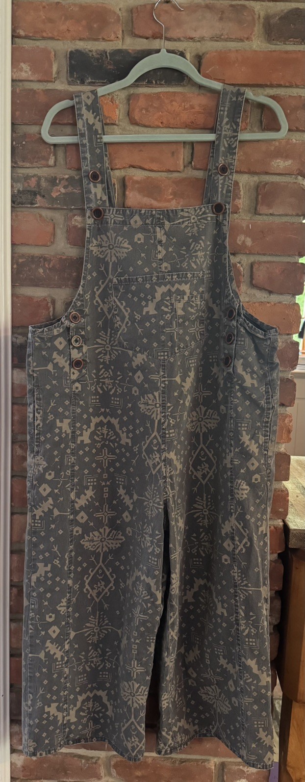 Easel Grey Ethnic Printed Twill Overalls Women Overalls Size Medium Boho