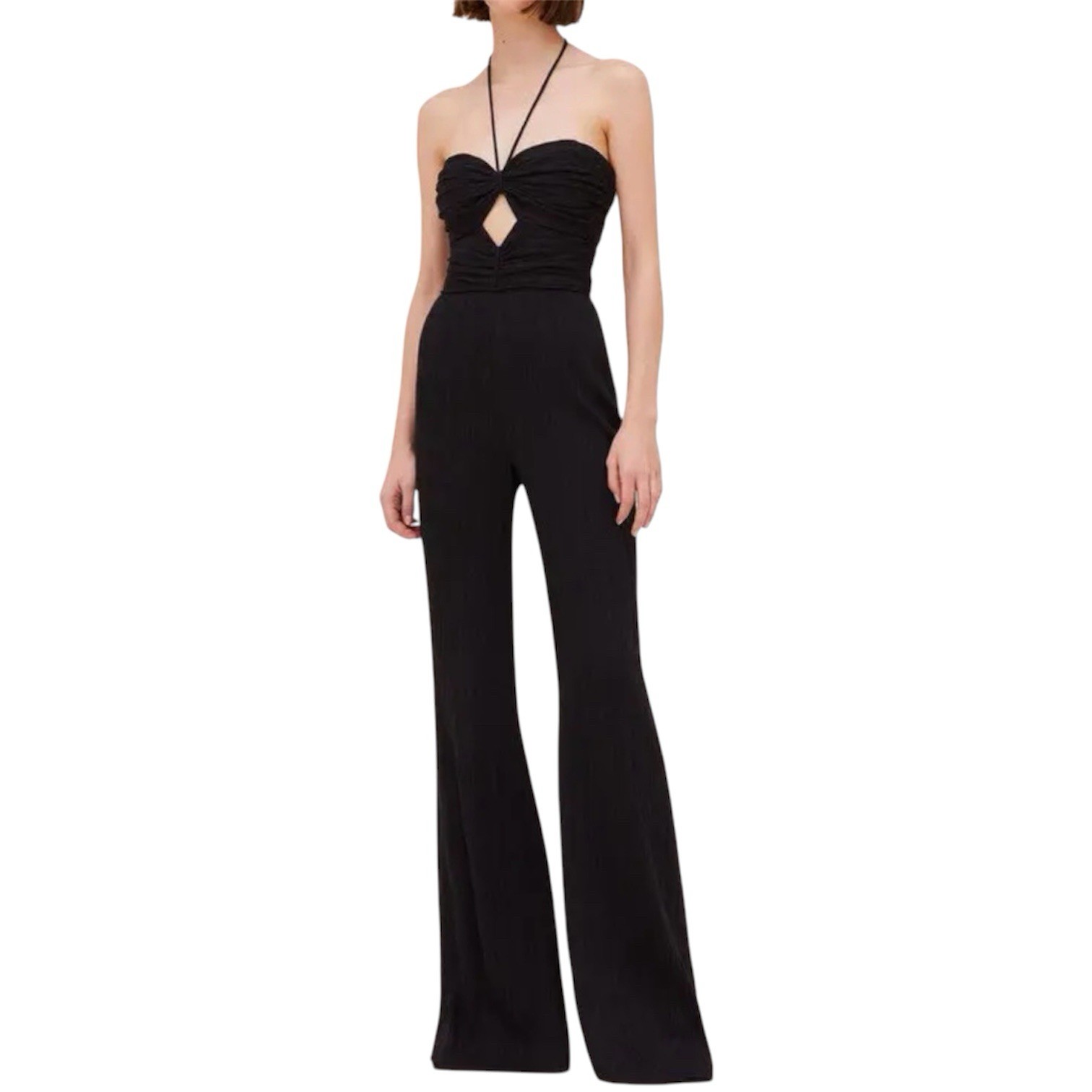 Alexis Jada Wide Leg Cut Out Halter Formal Tie Jumpsuit Black Size Small