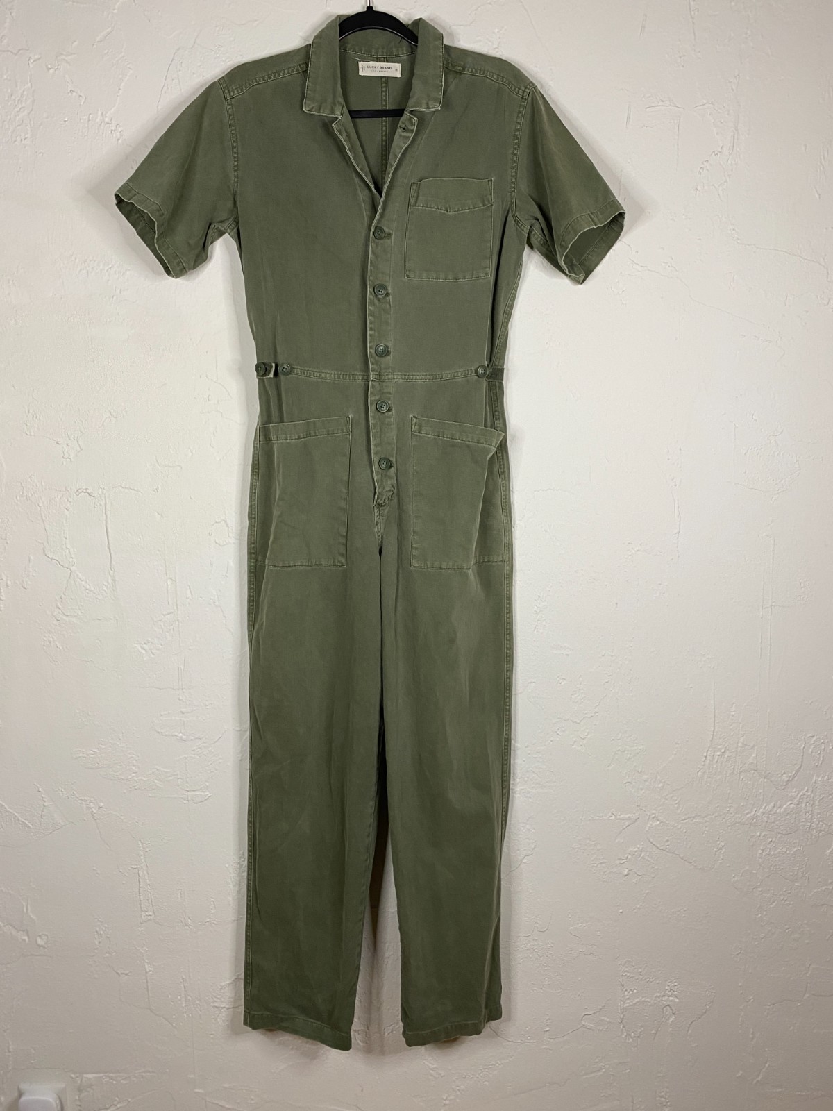 Lucky Brand Coverall Jumpsuit Womens XS Mechanic Big Bud Press Army Green
