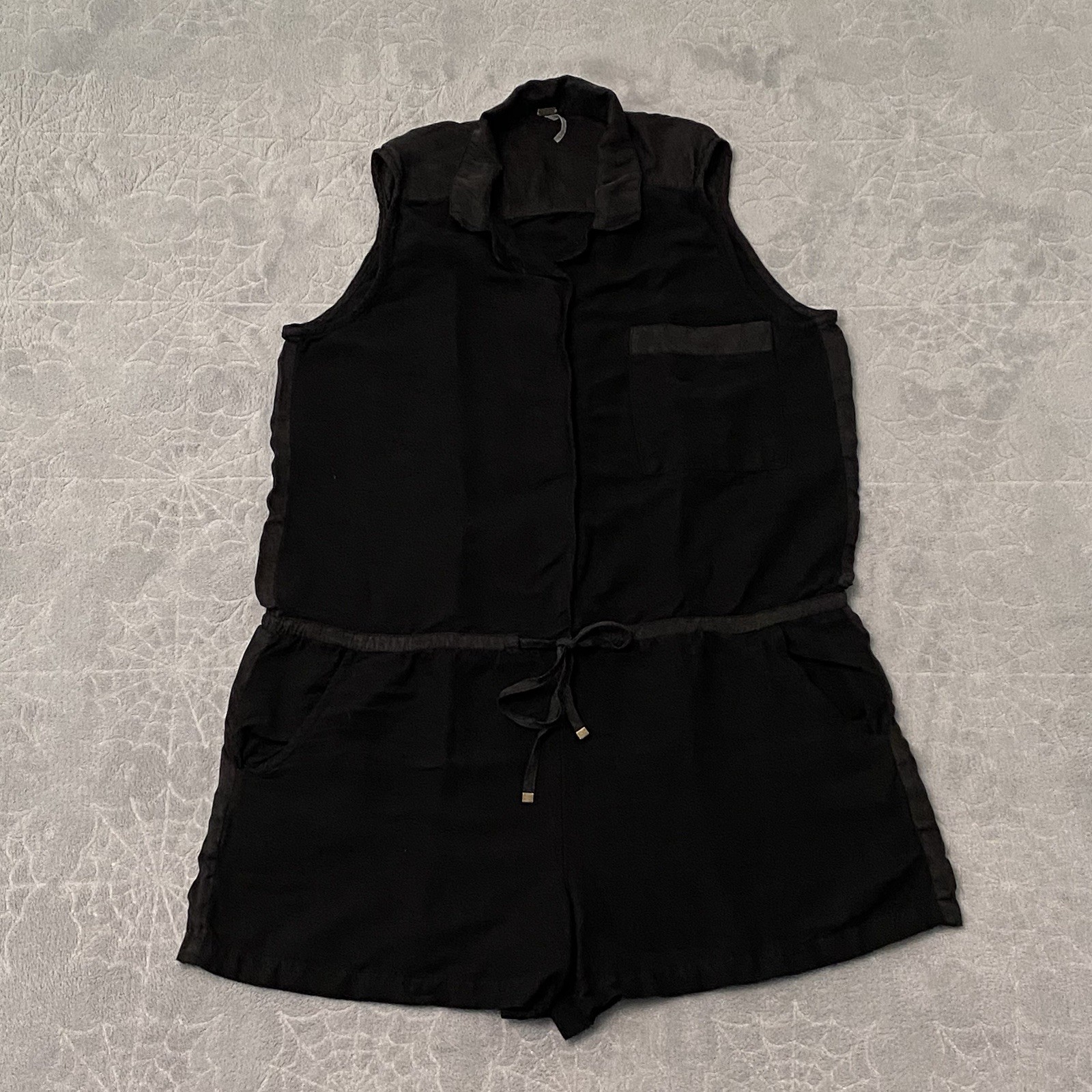 Young Fabulous Broke Romper Women S Black Button Down Pockets Linen Blend Travel