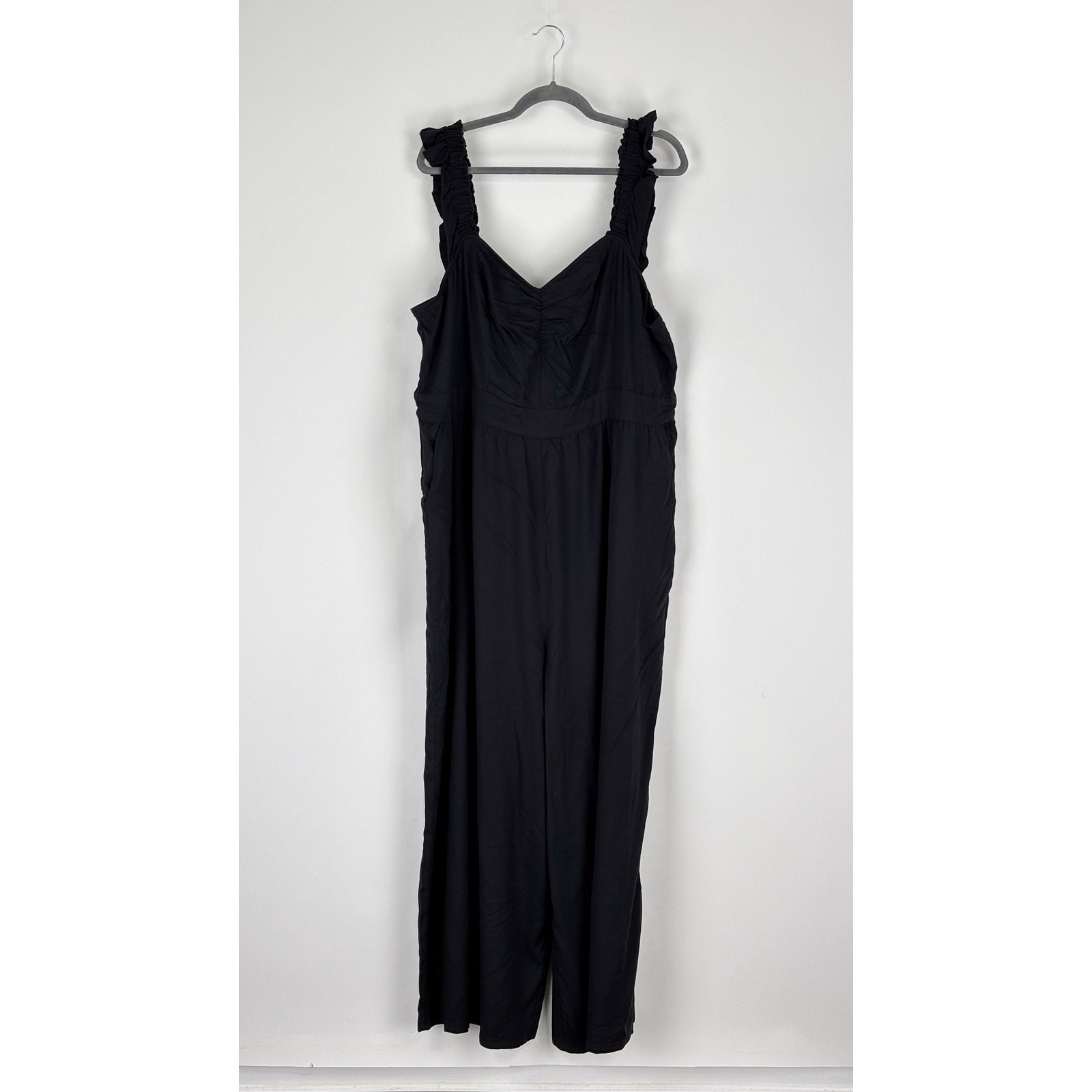 Torrid Stretch Challis Ruffle Strap Jumpsuit Black Womens Plus Size 3X New