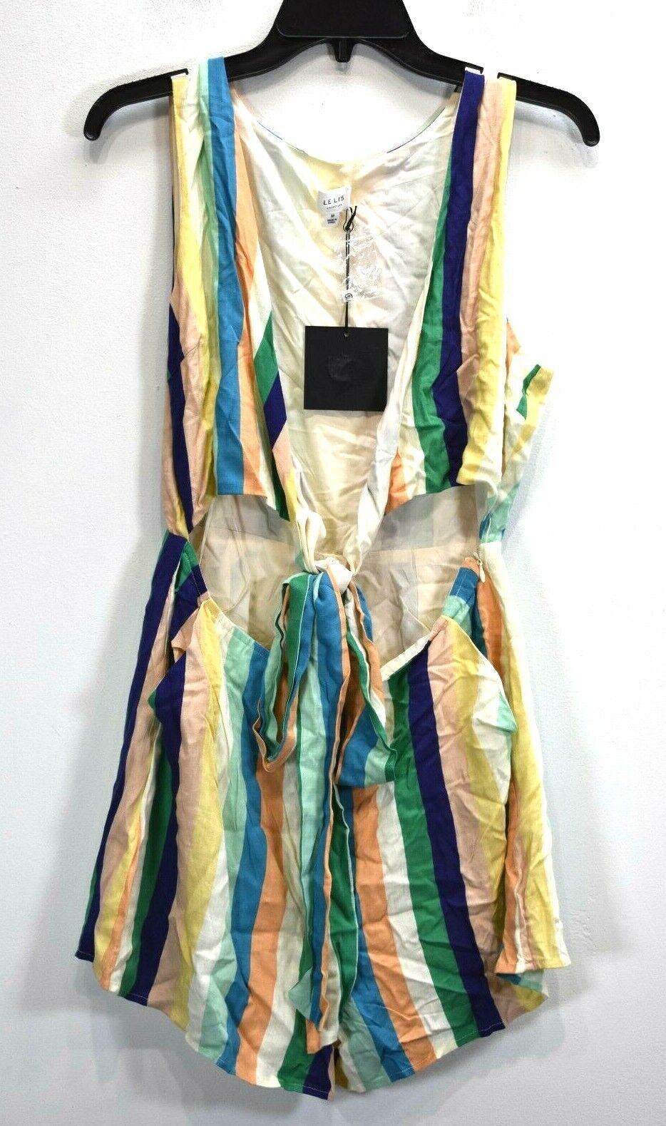 Lelis Womens Sleeveless Candy Striped Front Cut Out Tie Back Wrap Ora Romper M