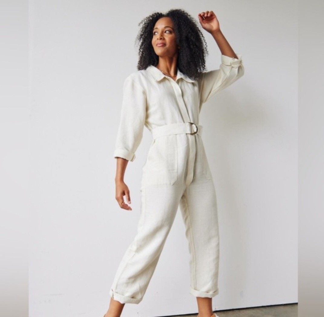 Nwt Able Charlene button down jumpsuit linen blend belted beachy coastal Large