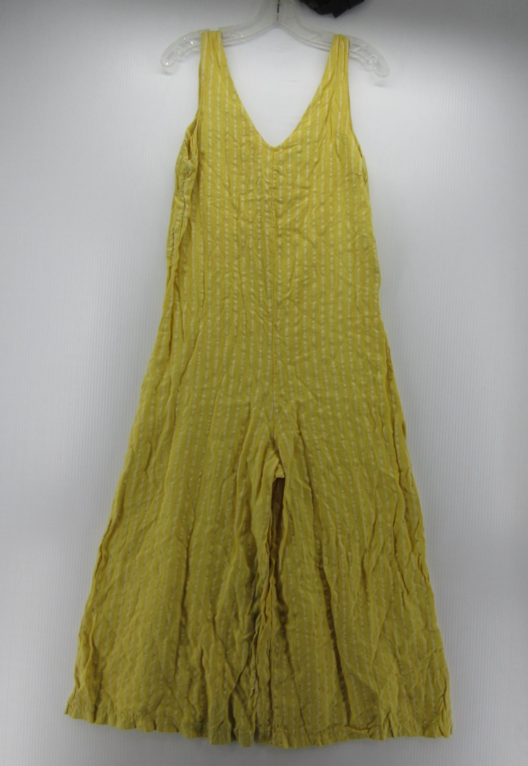 Lungo L Arno Jumpsuit Women XS Yellow Linen One Piece Wide Leg Lagenlook Striped