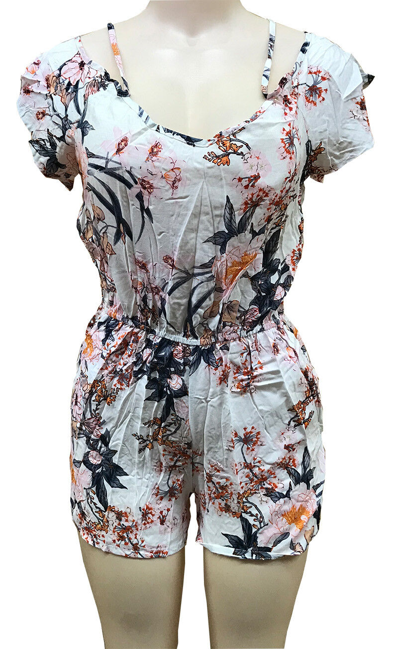 Women Floral Jumpsuit Romper Holiday Summer Casual Shorts Sundress White Large