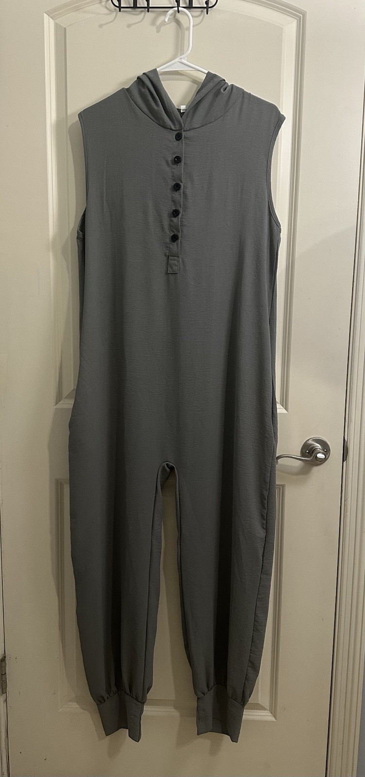 Gray Sleeveless Hooded Button Jumpsuit Jersey Elastane/Polyester Medium Women