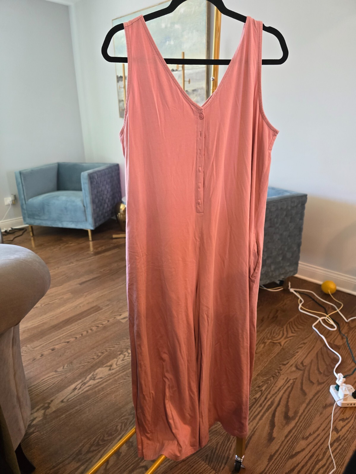 AnyBody Cozy Knit Luxe Button Down Sleeveless Jumpsuit Dark Pink Mauve XL
