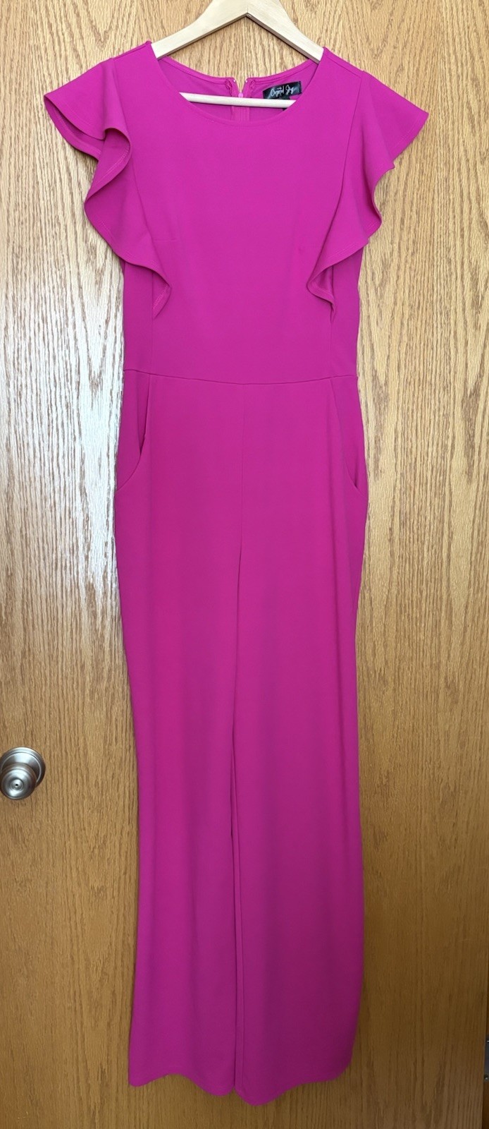 Crystal Sky Womens Small Jumpsuit Pants Pockets Flutter Sleeves Hot Pink Jumper