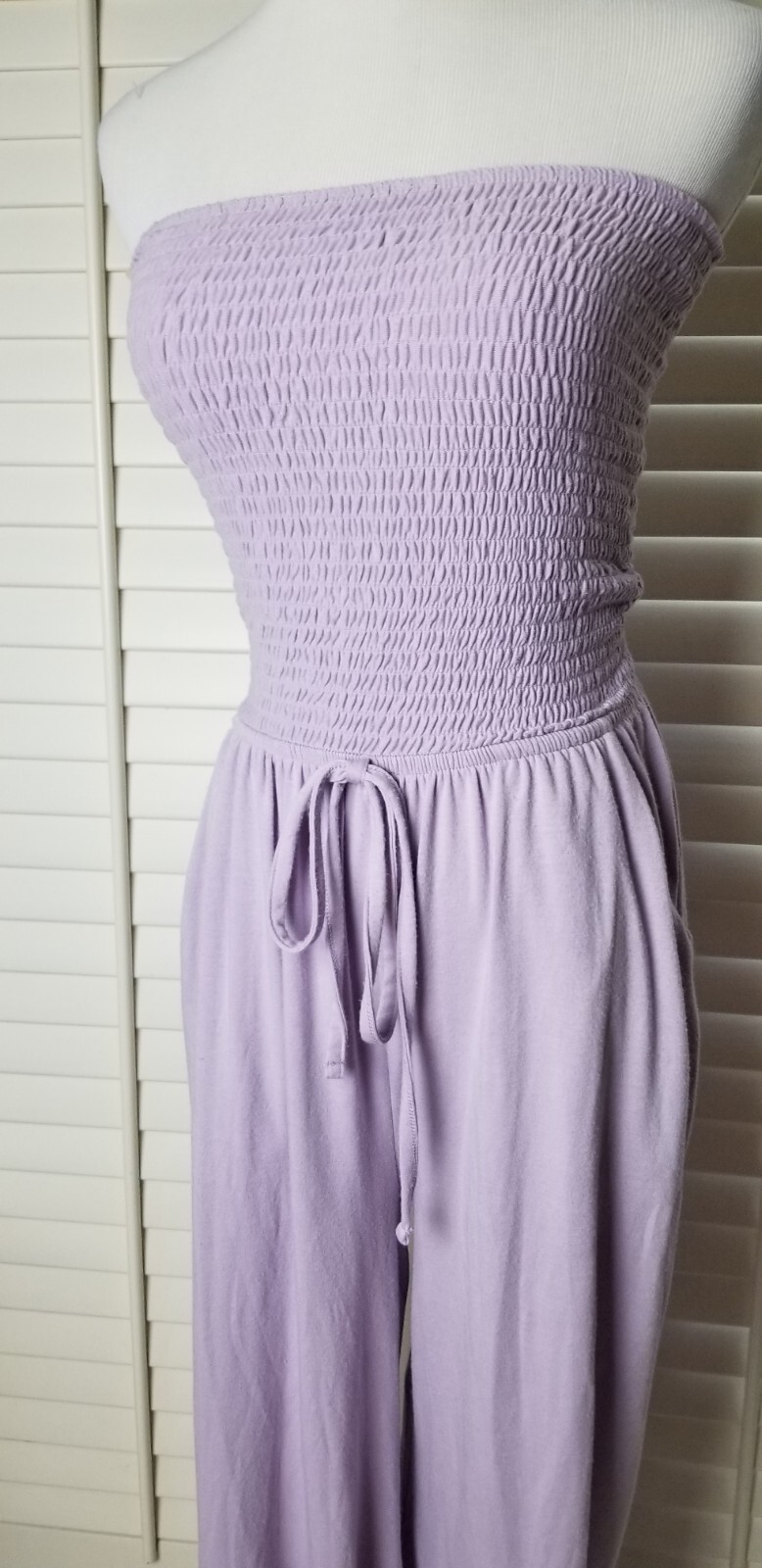 Zenana Jumpsuit M Wide Leg Smocked Top Lavender Pockets Soft Comfortable