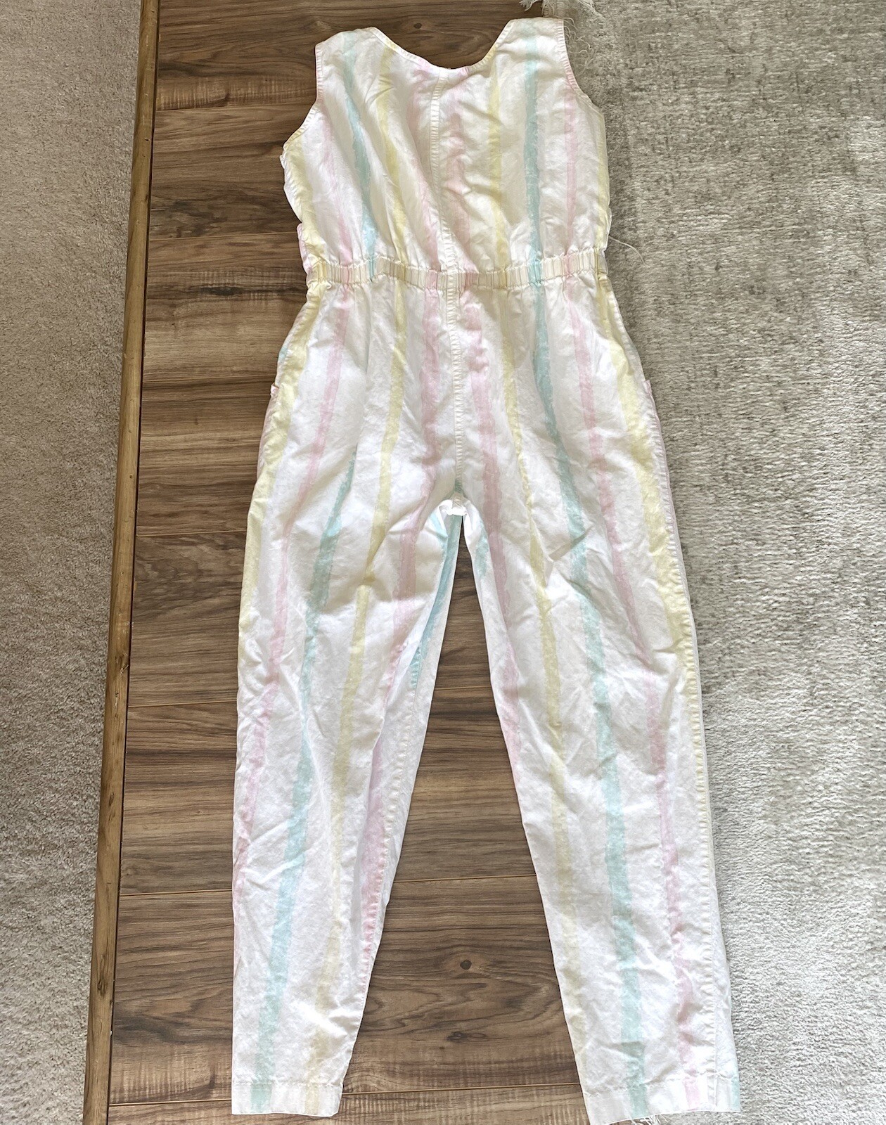 Vintage 80s Pastel Rainbow Ideas Cotton Coveralls Jumpsuit Size Medium Womens