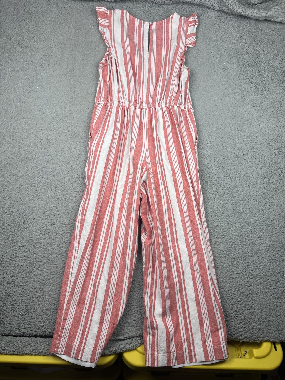 Old Navy Jumpsuit Womens Small Red White Stripe Linen Blend V Neck Wide Leg