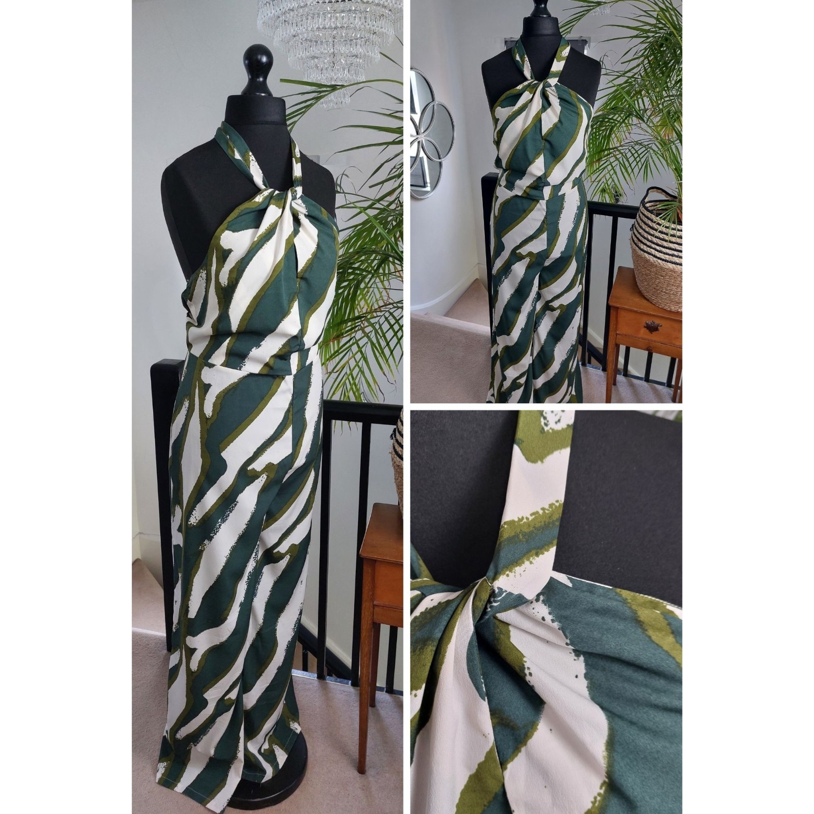 LADIES jumpsuit size 18 XL wide leg pants halter chic TALL Green Pantsuit Y2K