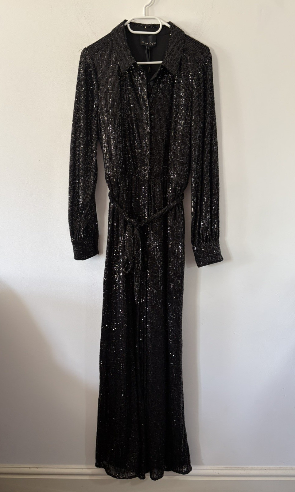 Phase Eight Alessandra Black Sequin Shirt Jumpsuit NEW Size 14 Collar Party L29
