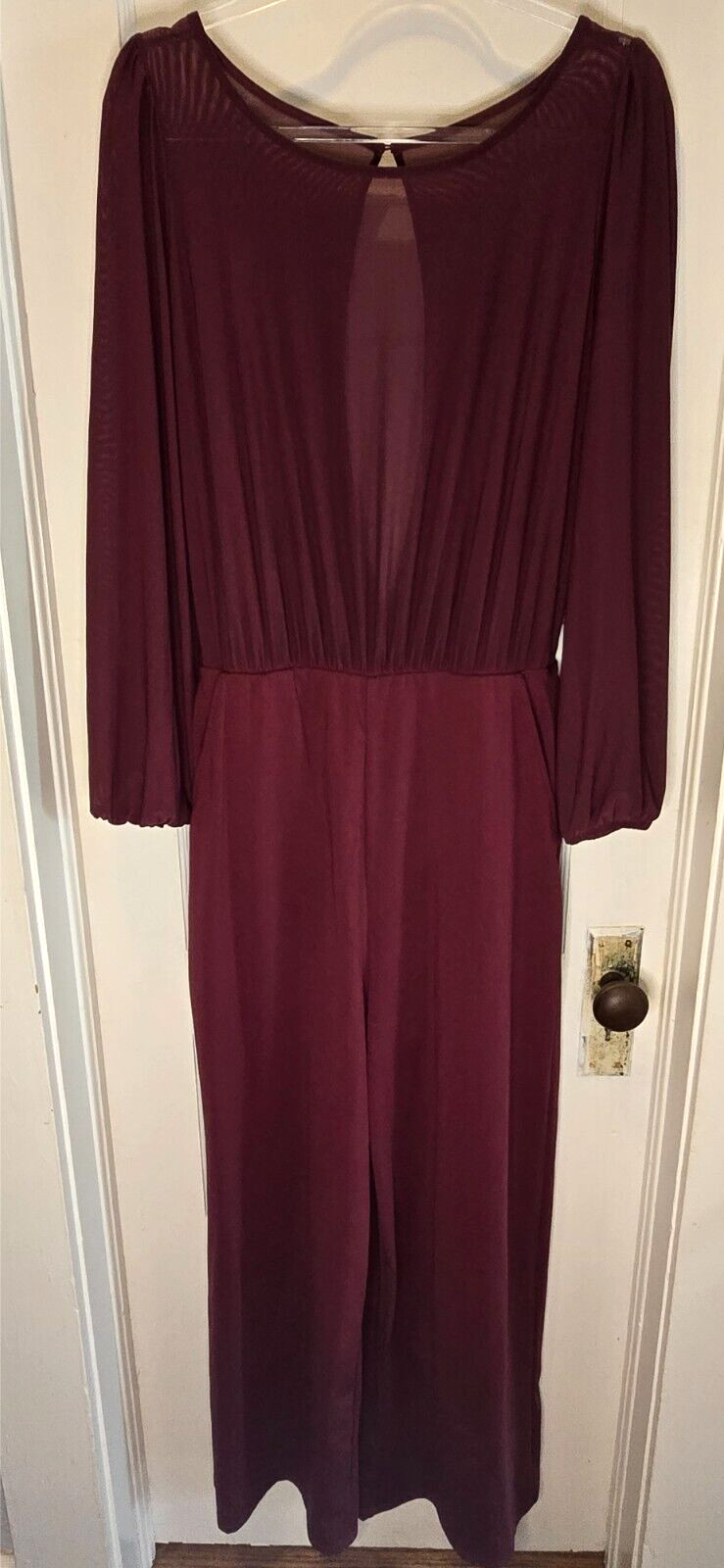 Halara Softlyzero™ Airy Jumpsuit Women M Burgundy Mesh Top Keyhole Back Wide Leg