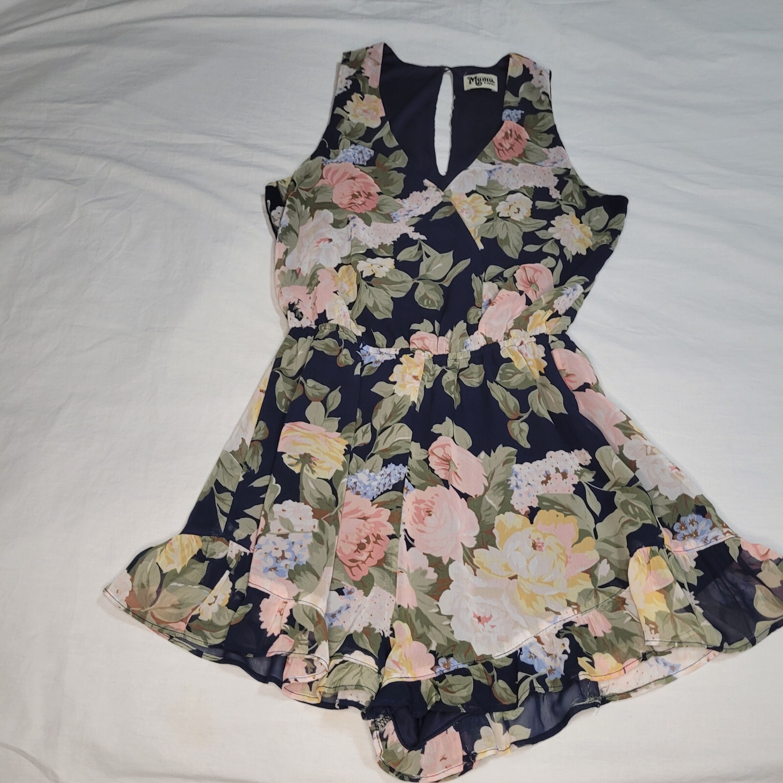 Show Me Your Mumu Romper Floral Riri XS EUC Navy Romantic Ruffles
