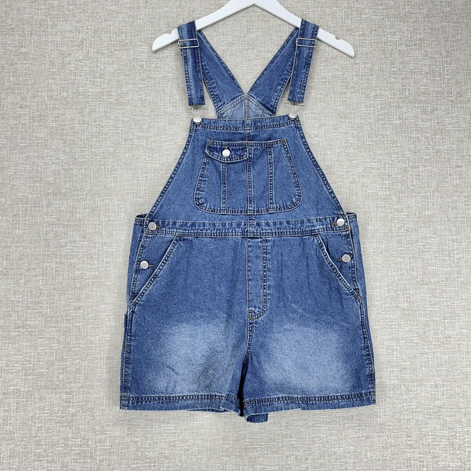 No Boundaries Shortalls Womens Juniors Large 11-13 Blue Denim Carpenter Utility