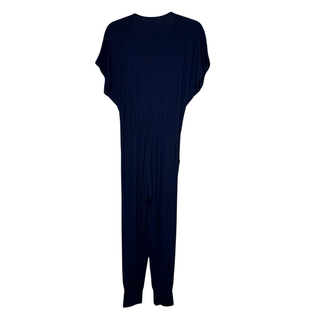 NEW Loveappella Navy Jersey Knit Short Sleeve Jogger Style Jumpsuit Sz M Casual