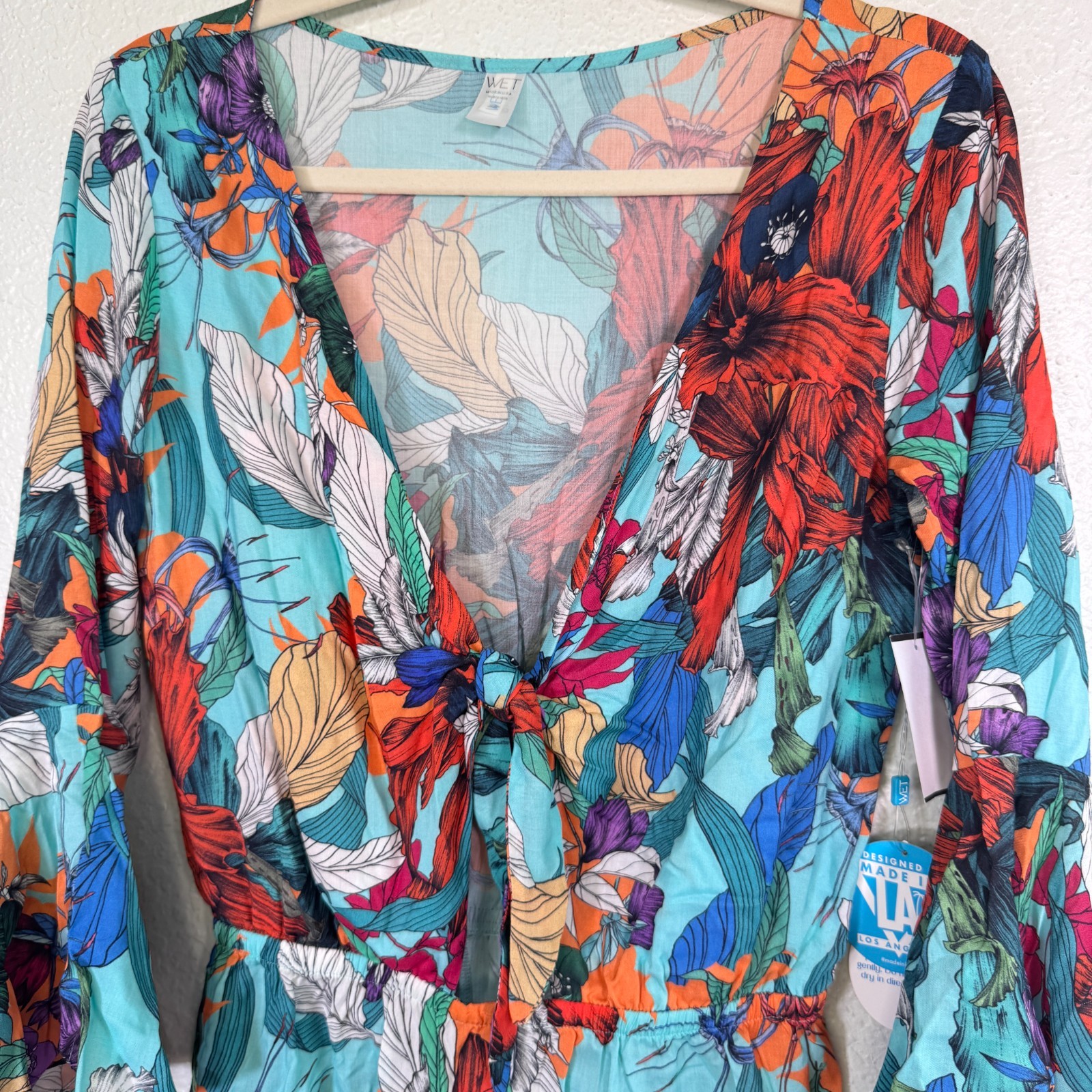 WET Romper Womens XS Flora Tropicall Tie Front Festival Resort Cruise Coverup