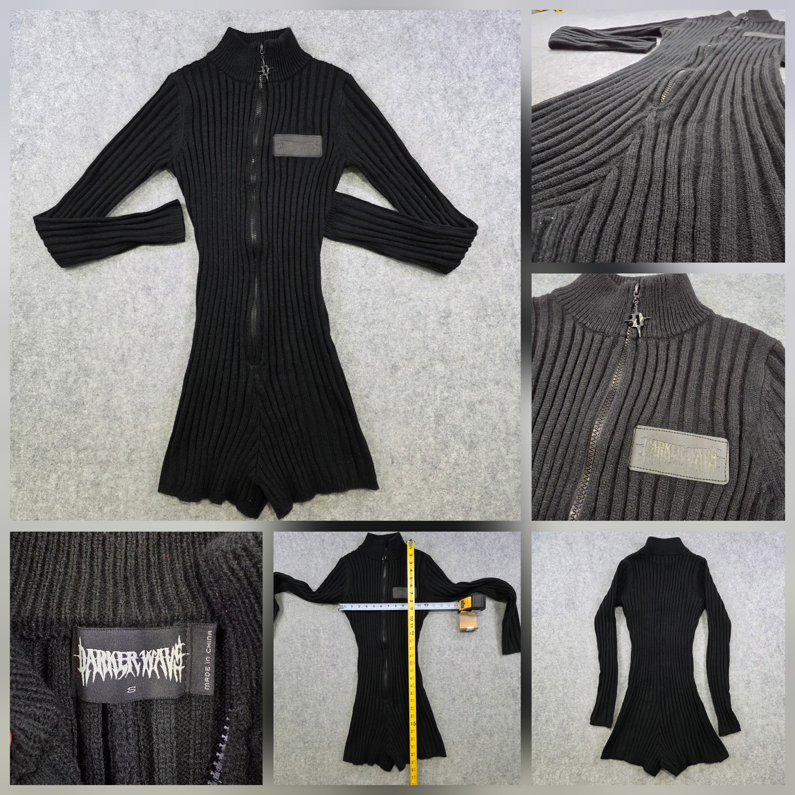 Darker Wavs Dolls Kill Romper Womens Small Black Rib Knit Zip Front Mock Neck