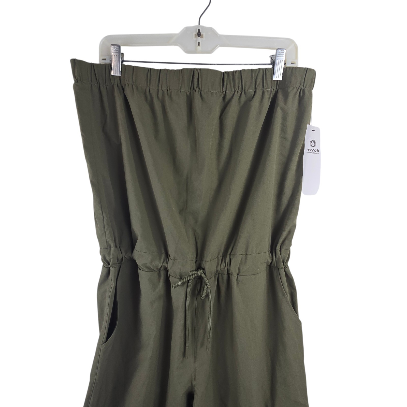 Mono B Green Strapless Cargo Pull-On Cinch Waist Ankles Jumpsuit Women’s 1X NWT