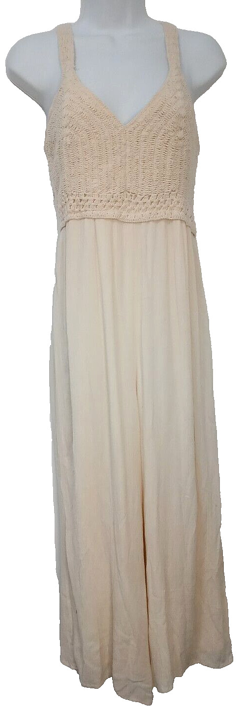 Japna Jumpsuit Fits S – M Sleeveless Beige Crochet Gauze Smocked Beach BOHO