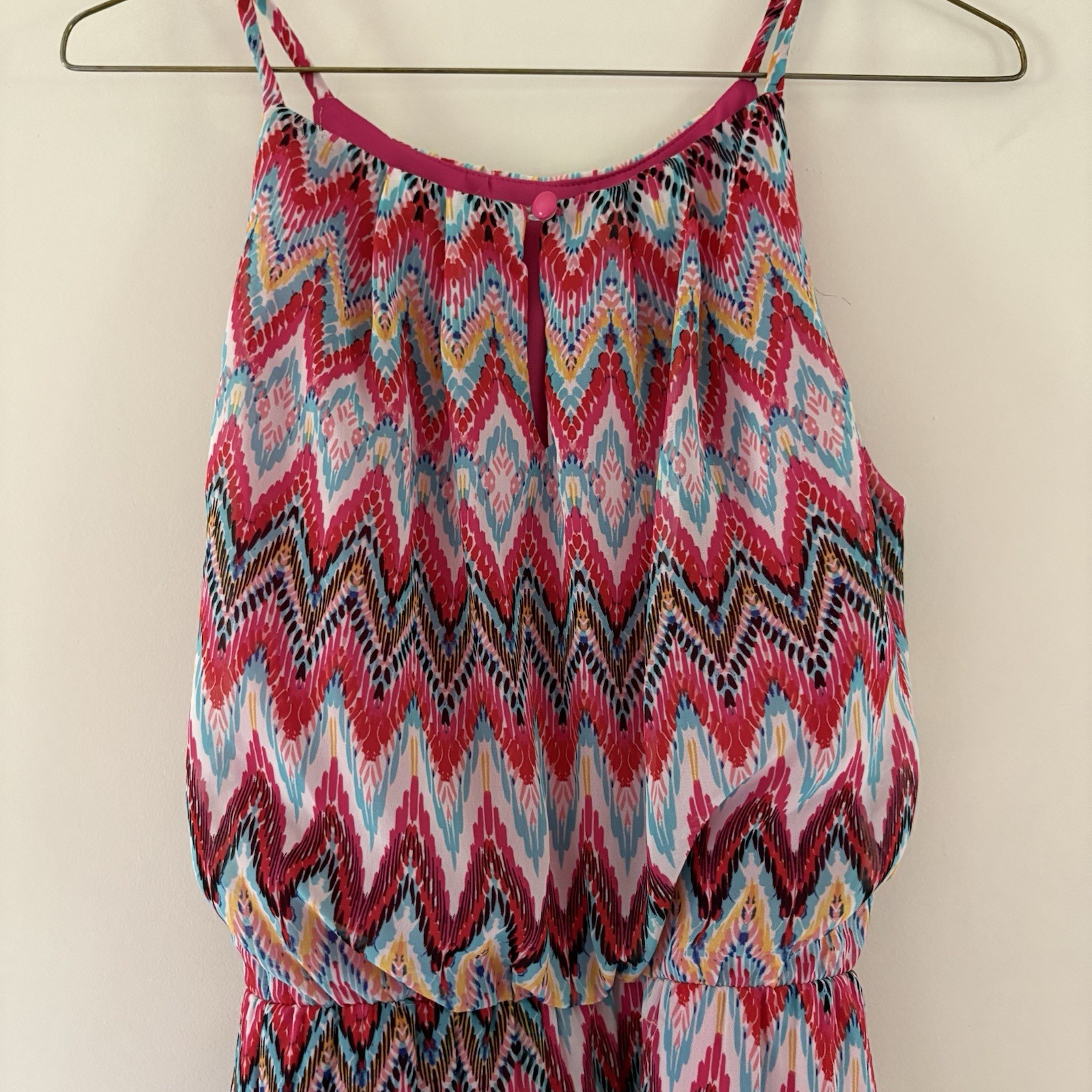 Tacera Women’s Multicolor Ikat Chiffon Halter Wide-Leg Ruffle Jumpsuit S