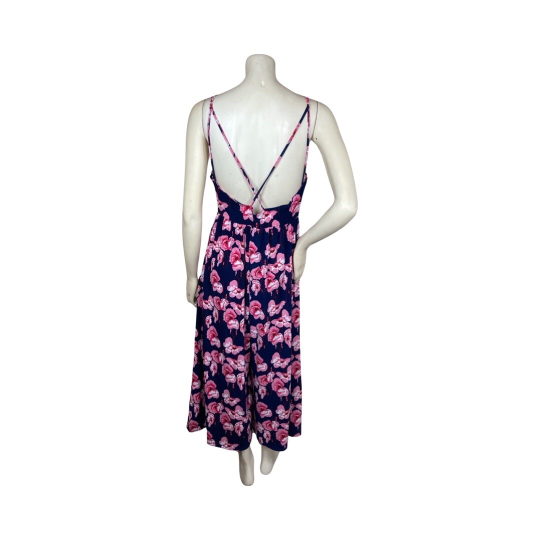 Poof New York Womens Floral Jumpsuit Blue With Pink Flowers Size L Style #223756