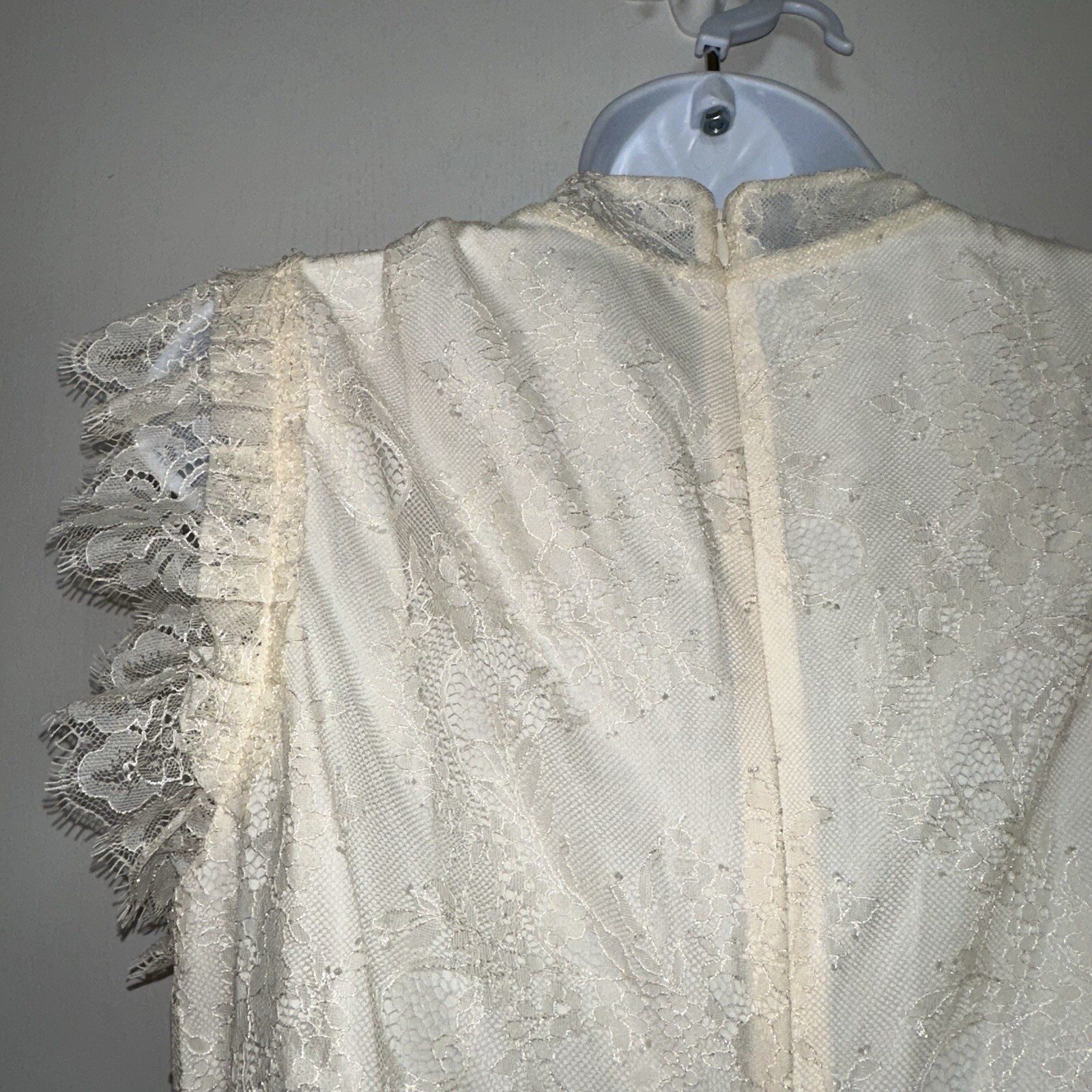 Alexis Women’s Cream White Aurelia Chantilly Lace Neck Bow Keyhole Romper- XL