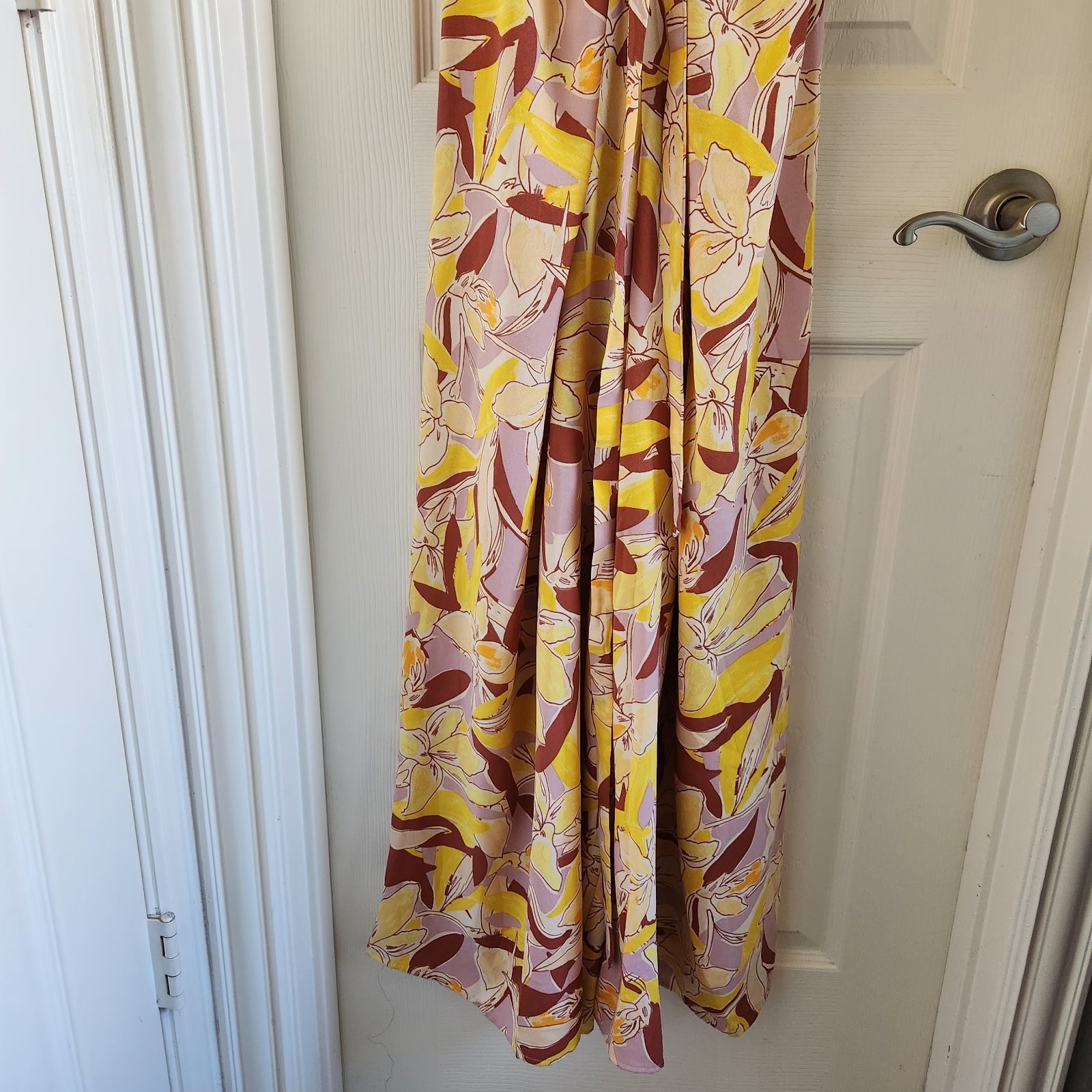 Abstract Plumeria Womens Nine West Crisscross Neck Wide Leg Jumpsuit NWT Size XL