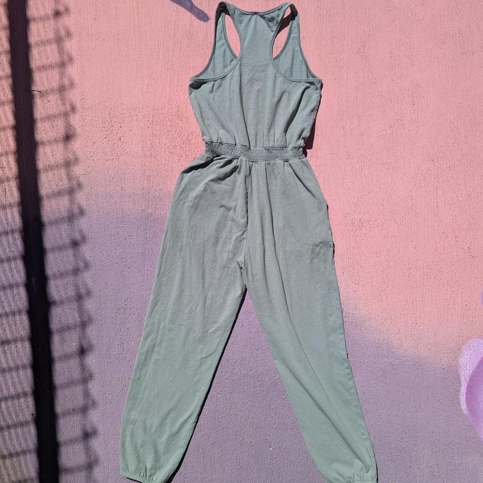 Aerie Real Me Sage Green Racerback Jogger Jumpsuit Pockets XS